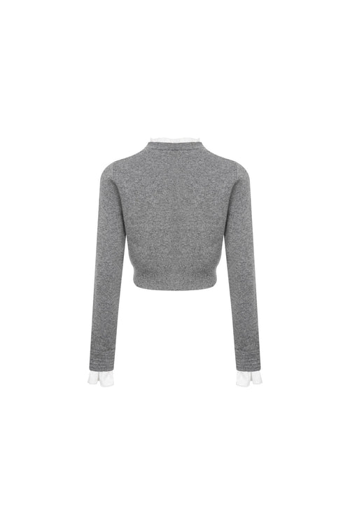 Grey Patchwork Ruffled Knitted Cardigan - ANN ANDELMAN