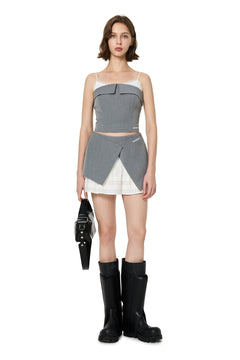 Grey Patchwork Suit Skirt - ANN ANDELMAN