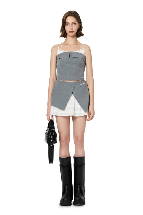 Grey Patchwork Suit Skirt - ANN ANDELMAN