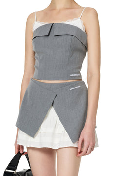 Grey Patchwork Suit Skirt - ANN ANDELMAN