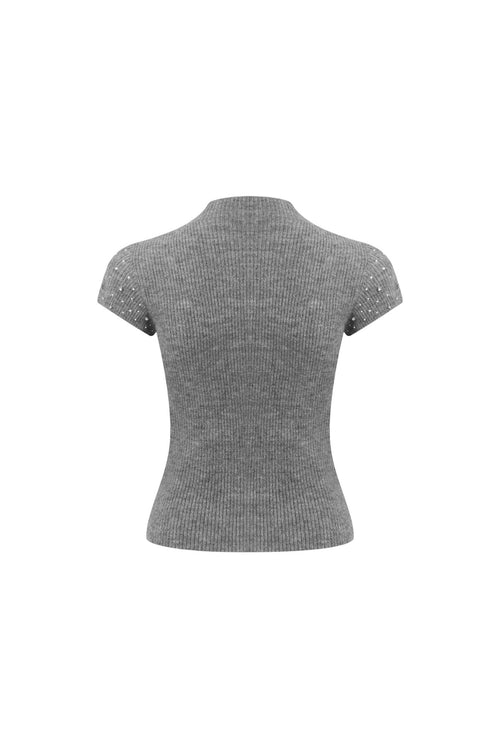 Grey Pearl Knit Top - ANN ANDELMAN