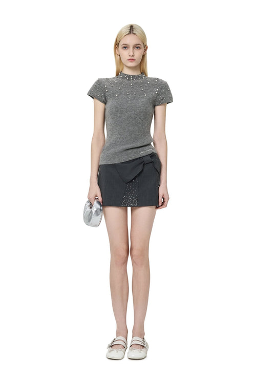 Grey Pearl Knit Top - ANN ANDELMAN
