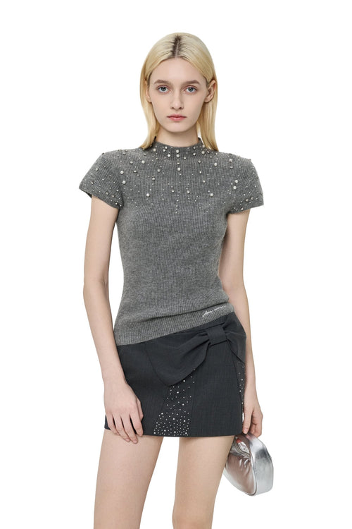Grey Pearl Knit Top - ANN ANDELMAN