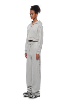 Grey Rhinestone Curved Sweatpants - ANN ANDELMAN