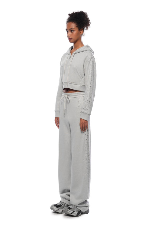 Grey Rhinestone Curved Sweatpants - ANN ANDELMAN
