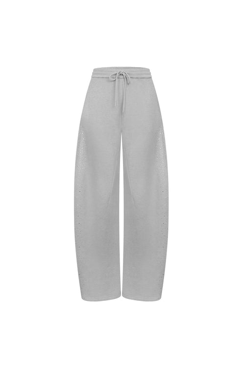 Grey Rhinestone Curved Sweatpants - ANN ANDELMAN