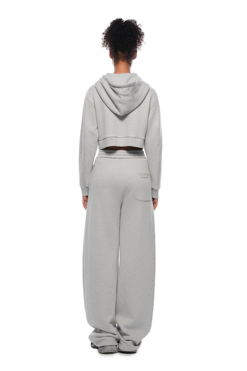 Grey Rhinestone Curved Sweatpants - ANN ANDELMAN