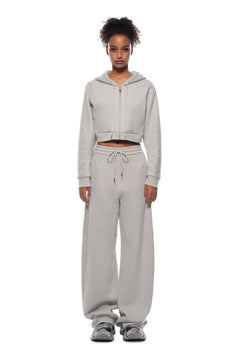 Grey Rhinestone Curved Sweatpants - ANN ANDELMAN