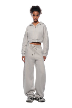 Grey Rhinestone Curved Sweatpants - ANN ANDELMAN