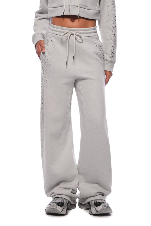 Grey Rhinestone Curved Sweatpants - ANN ANDELMAN