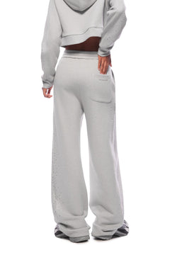 Grey Rhinestone Curved Sweatpants - ANN ANDELMAN