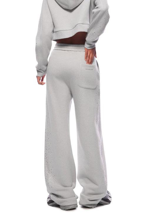 Grey Rhinestone Curved Sweatpants - ANN ANDELMAN