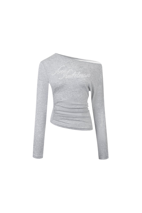 Grey Rhinestone Off - shoulder Top - ANN ANDELMAN