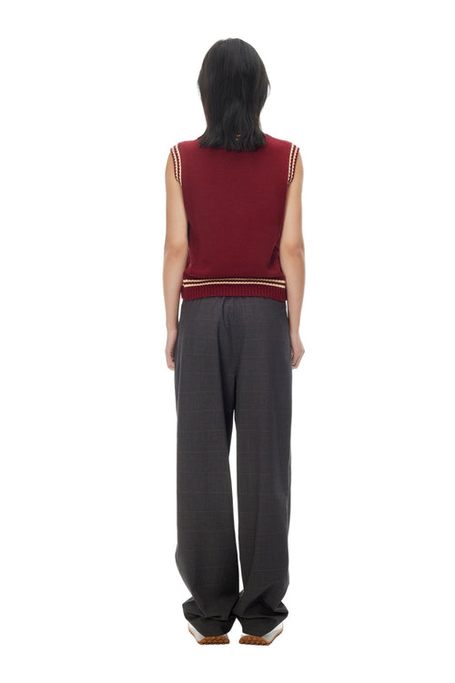 Grey Ribbed Waistband Check Trousers - ANN ANDELMAN