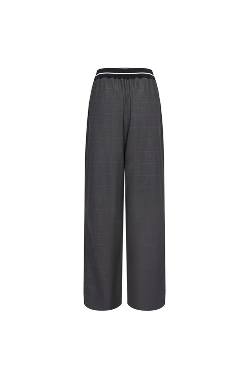 Grey Ribbed Waistband Check Trousers - ANN ANDELMAN