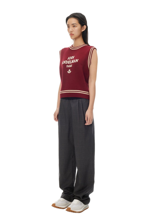 Grey Ribbed Waistband Check Trousers - ANN ANDELMAN