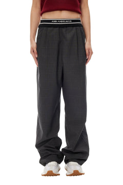 Grey Ribbed Waistband Check Trousers - ANN ANDELMAN