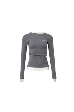 Grey Round - neck Double - collar Slim - fit Base Shirt - ANN ANDELMAN