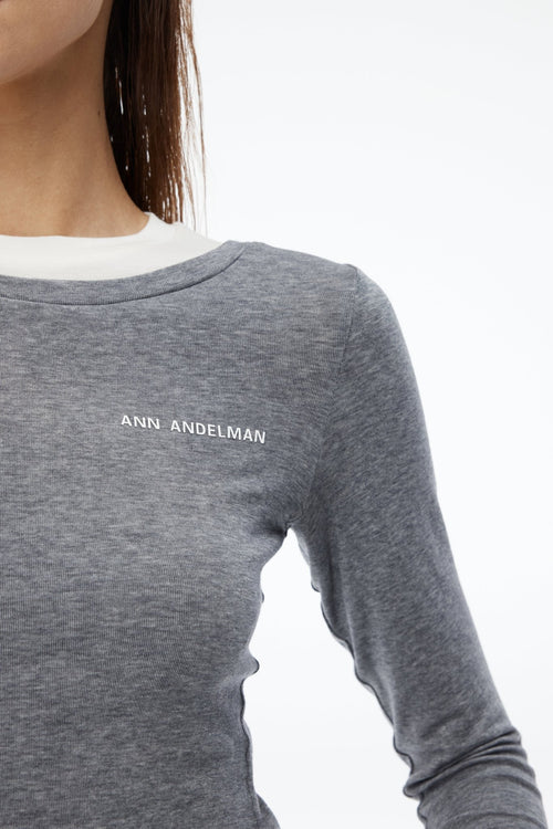 Grey Round - neck Double - collar Slim - fit Base Shirt - ANN ANDELMAN