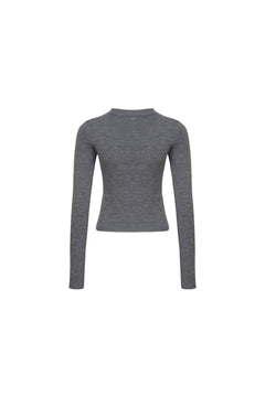 Grey Round - neck Long - sleeve Knit Logo Base Shirt - ANN ANDELMAN