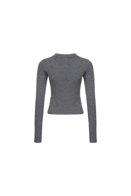 Grey Round - neck Long - sleeve Knit Logo Base Shirt - ANN ANDELMAN