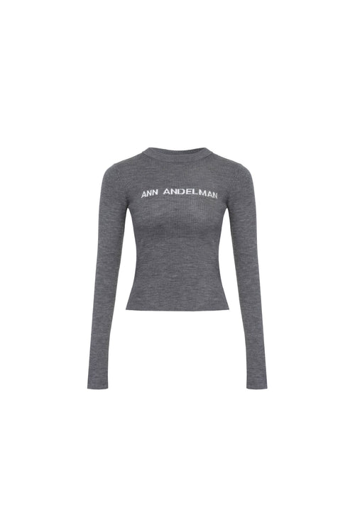 Grey Round - neck Long - sleeve Knit Logo Base Shirt - ANN ANDELMAN