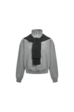 Grey Shawl-style Half-zip Sweatshirt - ANN ANDELMAN