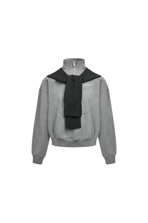 Grey Shawl-style Half-zip Sweatshirt - ANN ANDELMAN