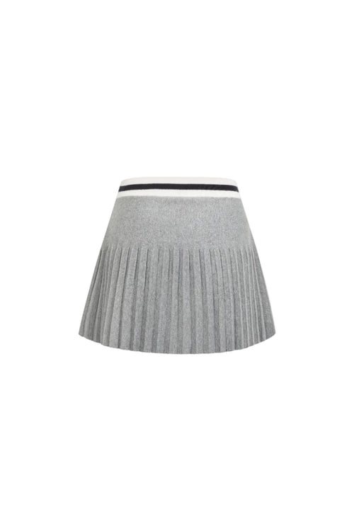 Grey Square Logo Color - blocked Knitted Pleated Skirt - ANN ANDELMAN