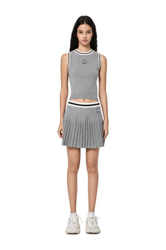 Grey Square Logo Color-blocked Knitted Pleated Skirt - ANN ANDELMAN