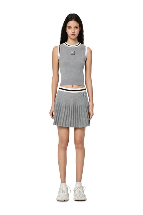 Grey Square Logo Color-blocked Knitted Pleated Skirt - ANN ANDELMAN