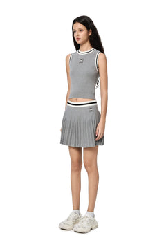 Grey Square Logo Color-blocked Knitted Pleated Skirt - ANN ANDELMAN