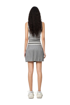Grey Square Logo Color-blocked Knitted Pleated Skirt - ANN ANDELMAN