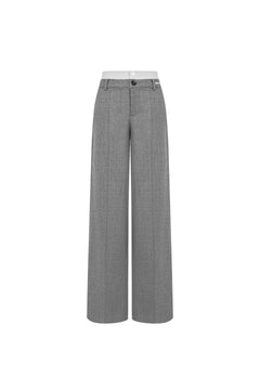 Grey Straight - leg Wool - trimmed Faux Two - piece Trousers - ANN ANDELMAN