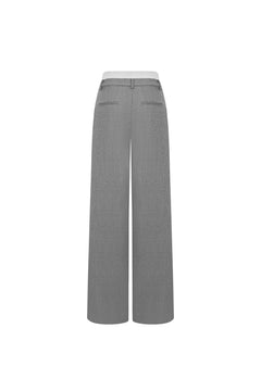 Grey Straight - leg Wool - trimmed Faux Two - piece Trousers - ANN ANDELMAN