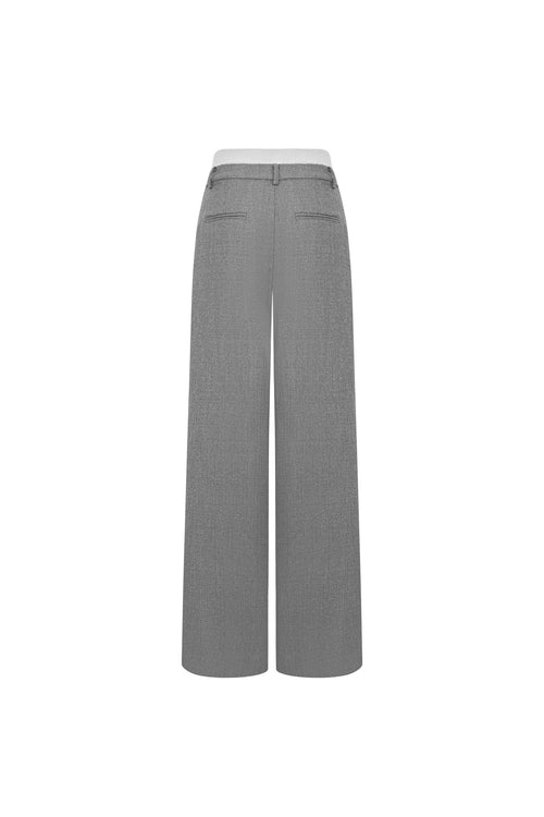Grey Straight - leg Wool - trimmed Faux Two - piece Trousers - ANN ANDELMAN