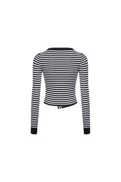 Grey Striped Asymmetrical Long - sleeved Knit Sweater - ANN ANDELMAN