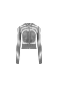 Grey Striped Hooded Knit Cardigan - ANN ANDELMAN