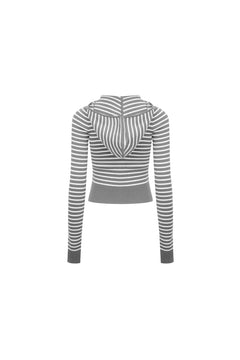 Grey Striped Hooded Knit Cardigan - ANN ANDELMAN