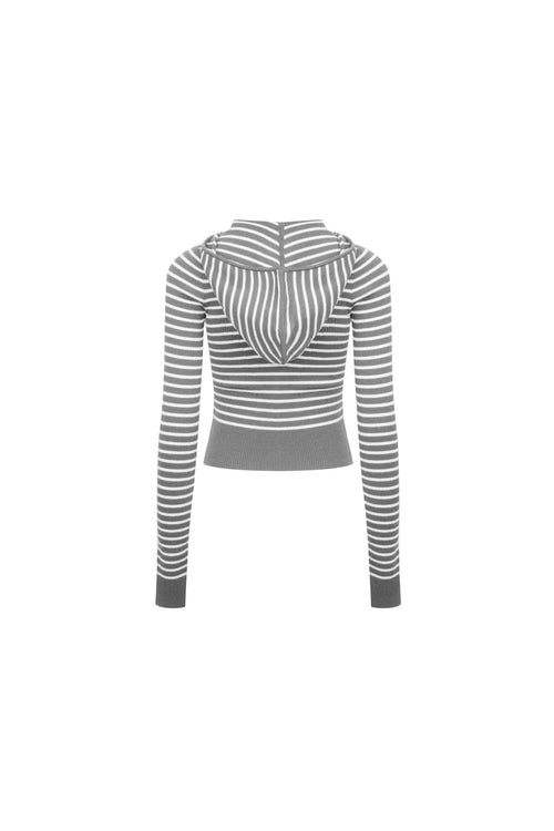 Grey Striped Hooded Knit Cardigan - ANN ANDELMAN