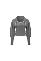 Grey Striped Knit Shawl Cardigan Set - ANN ANDELMAN