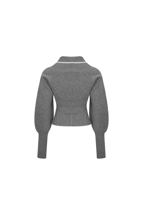 Grey Striped Knit Shawl Cardigan Set - ANN ANDELMAN