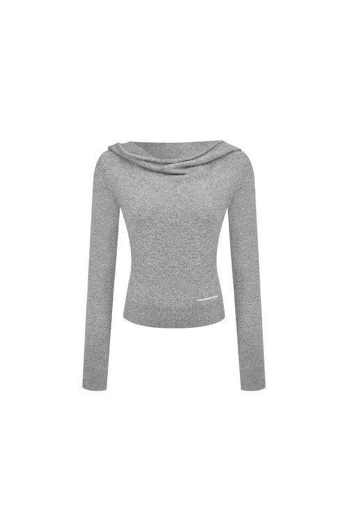 Grey Turtleneck Hooded Knit Top - ANN ANDELMAN