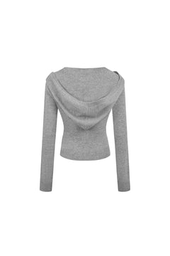 Grey Turtleneck Hooded Knit Top - ANN ANDELMAN