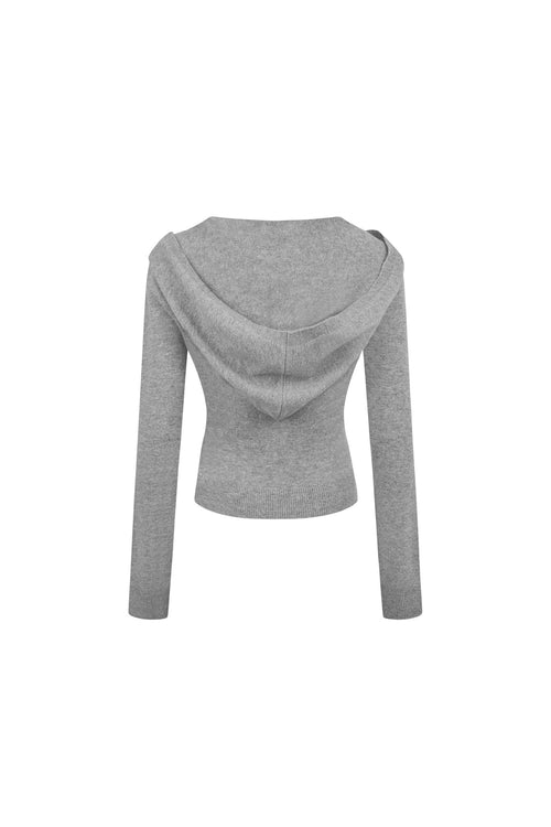 Grey Turtleneck Hooded Knit Top - ANN ANDELMAN