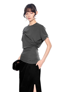 Grey Twist Fold T-shirt - ANN ANDELMAN