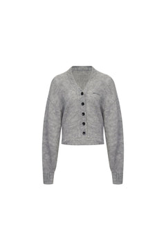 Grey V - Neck Long - Sleeved Cardigan - ANN ANDELMAN