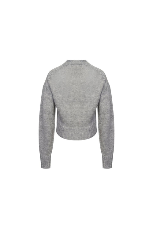 Grey V - Neck Long - Sleeved Cardigan - ANN ANDELMAN