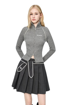 Grey Zip - up Knitted Cardigan - ANN ANDELMAN