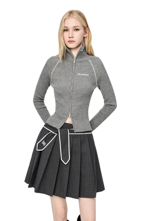 Grey Zip - up Knitted Cardigan - ANN ANDELMAN